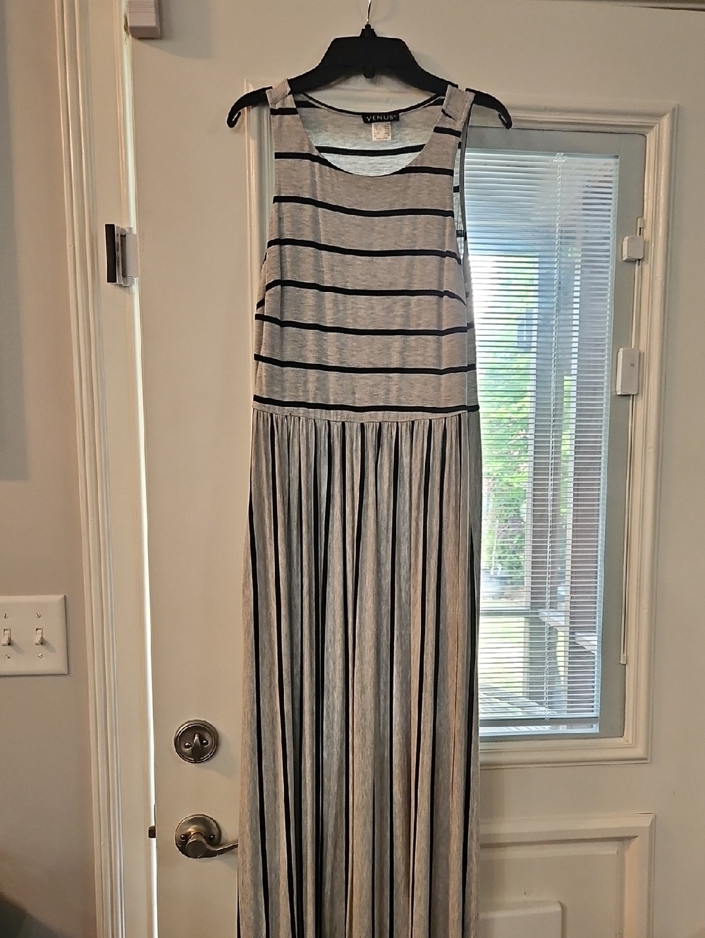 VENUS Gray with Black Striped Sleeveless Maxi Dress